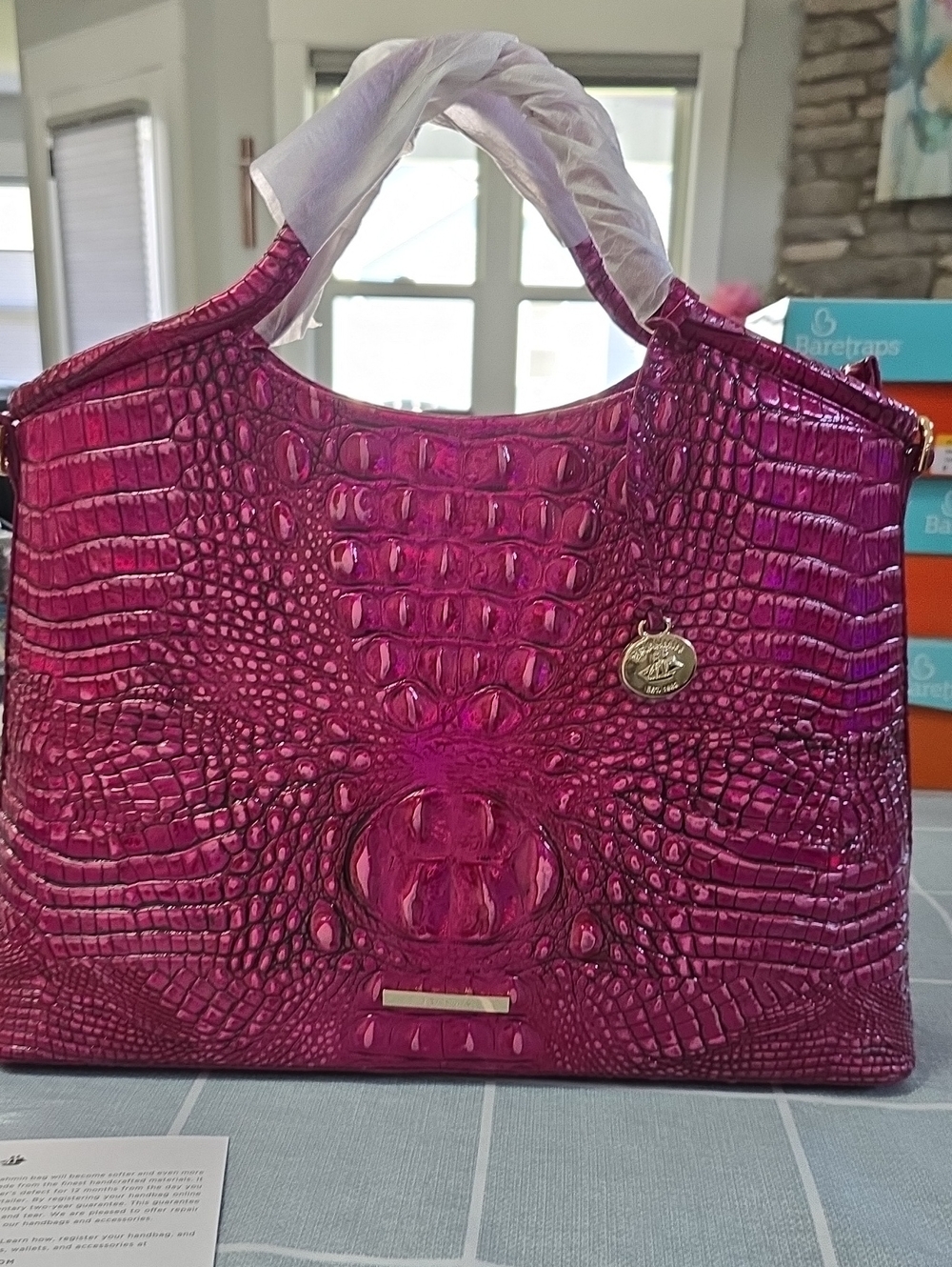 Brahim Melbourne Fuchsia Croc-Embossed Top-Handle Tote